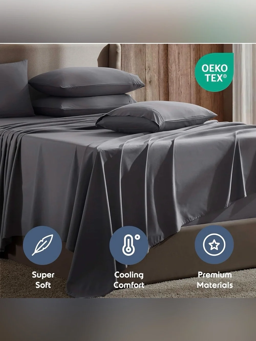 Nestl Full XL Sheet Set Breathable & Cooling Hotel Luxury Super Soft Dark Gray